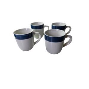 GIBSON Designs Navy Blue Band Ring Stoneware Diner Coffee Mugs Set of 4